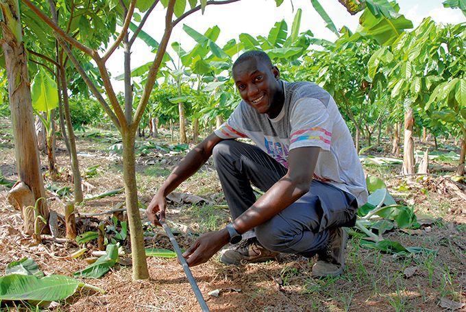Cédric Tossavi supervise l’irrigation des plantations.
